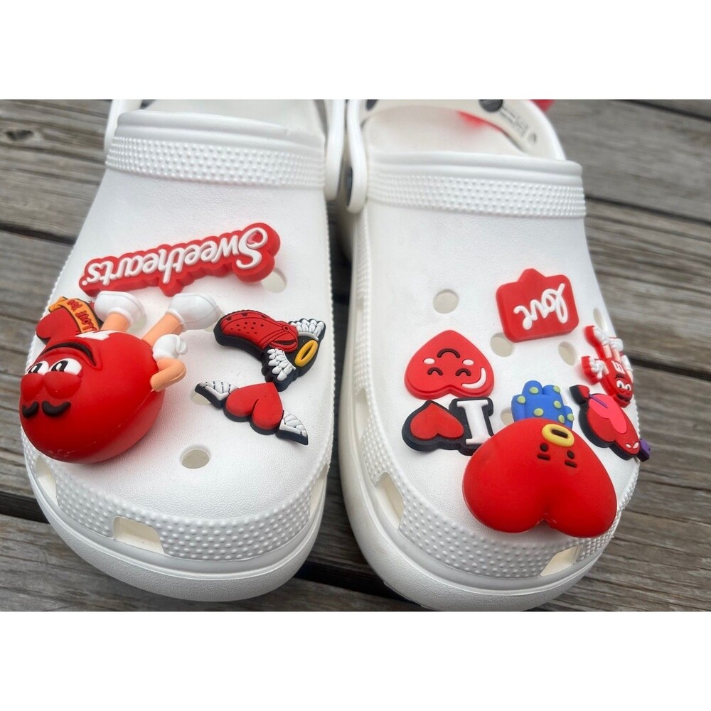 Crocs Classic Platform Clogs Women’s 9 White Heart Love Valentine Charms 206750 - Picture 4 of 13